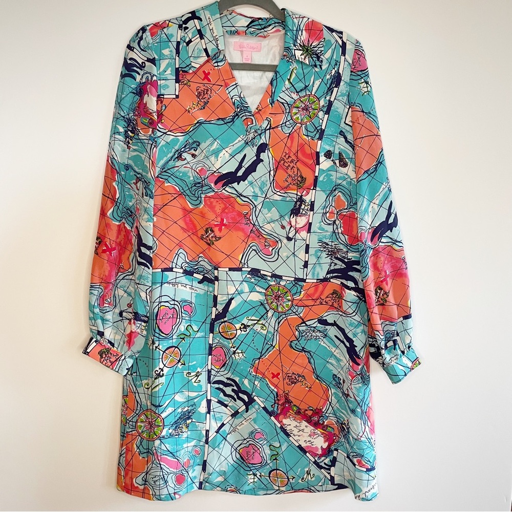Lilly Pulitzer Wayles X Marks The Spot Silk Tunic Shirt Dress Size 4